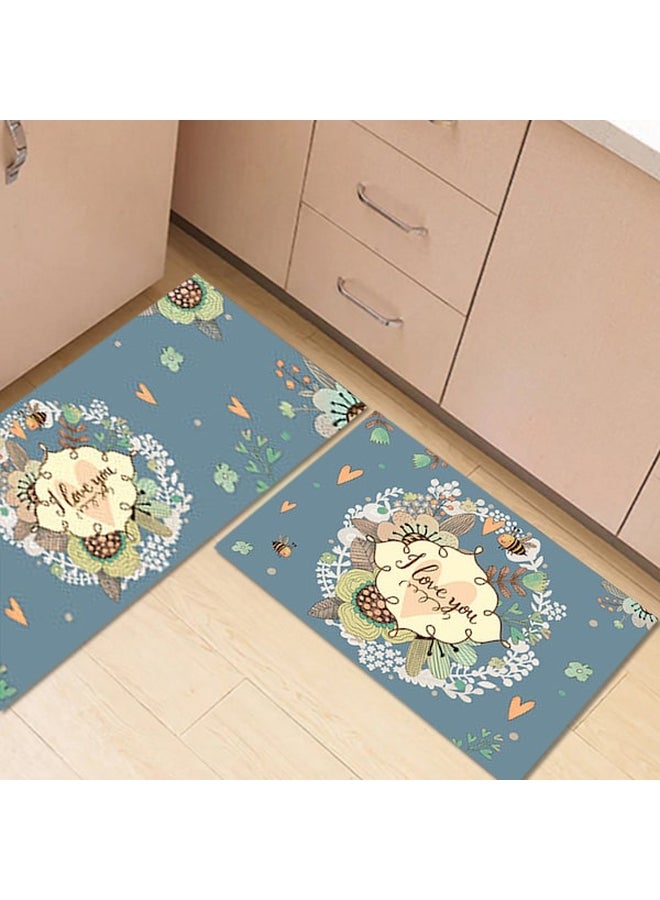 Colorblock Floral Letter Pattern Waterproof Rug Blue 50 x 160cm - Image 4