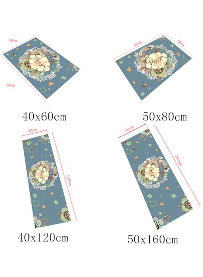 Colorblock Floral Letter Pattern Waterproof Rug Blue 50 x 160cm - Image 5