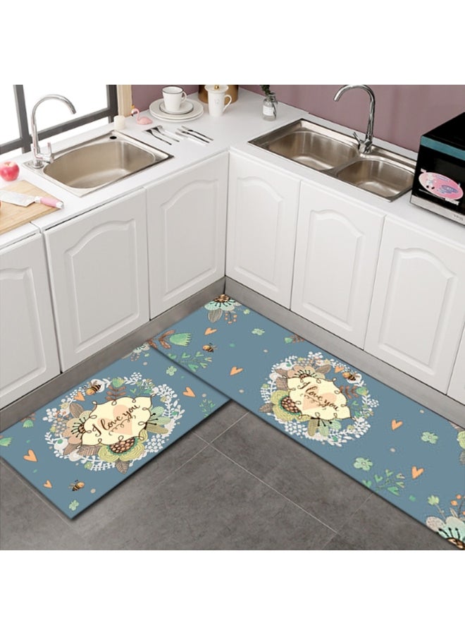 Colorblock Floral Letter Pattern Waterproof Rug Blue 50 x 160cm - Image 1