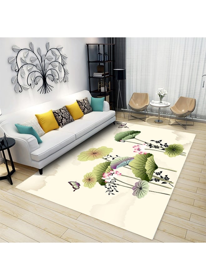 Lotus Print Living Room Bedside Floor Mat Multicolour 80 x 180cm - Image 1