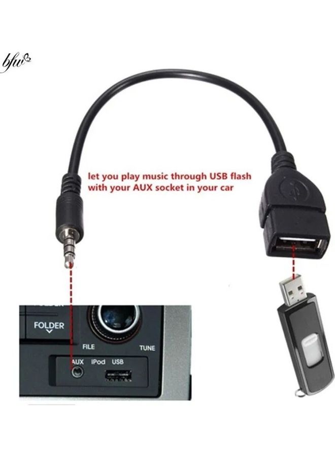 كيندكس - محول من منفذ USB 2.0 أنثى إلى كابل AUX ذكر مقاس 3.5 مم لمحول صوت السيارة أسود - Image 1