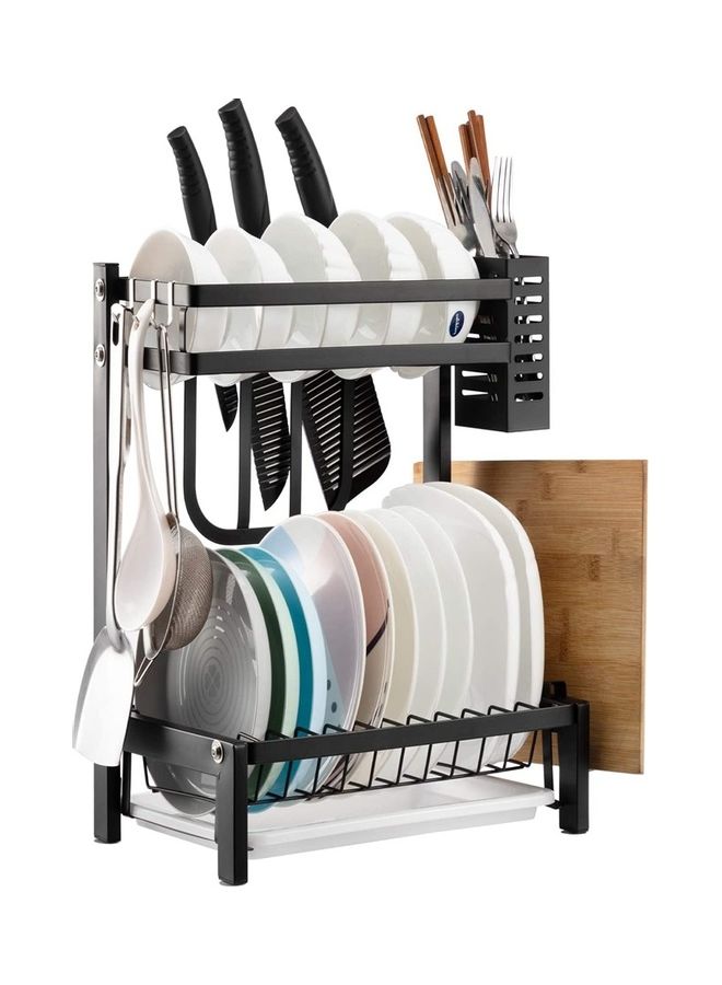 2-Tier Dish Drying Rack Black 35 x 22 x 40cm - Image 2