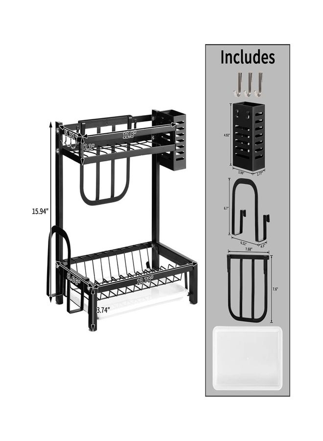 2-Tier Dish Drying Rack Black 35 x 22 x 40cm - Image 3