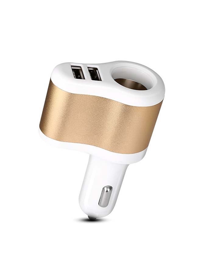 JOYROOM 3 in 1 USB Port Quick Charger And 120W Car Cigarette Lighter White & Gold - Image 1