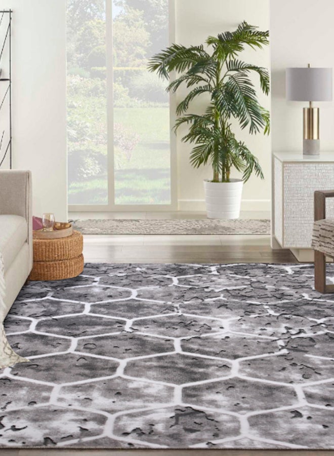 ميرينوس سجادة من تشكيلة حنان بطبعة معاصرة من نسيج مختلط رمادي / أبيض / أسود - Image 2