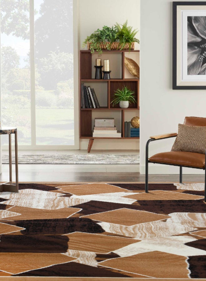 ميرينوس سجادة من تشكيلة حنان بطبعة معاصرة من نسيج مختلط بيج/ بني داكن/ أبيض - Image 2