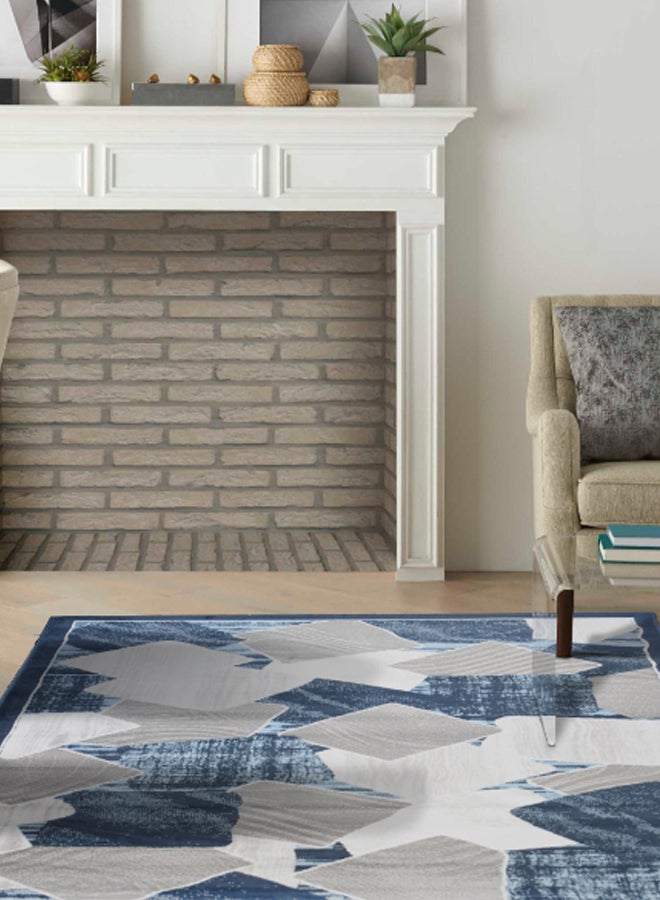 ميرينوس سجادة من تشكيلة حنان بطبعة معاصرة من نسيج مختلط أزرق داكن/ رمادي/ أبيض - Image 2