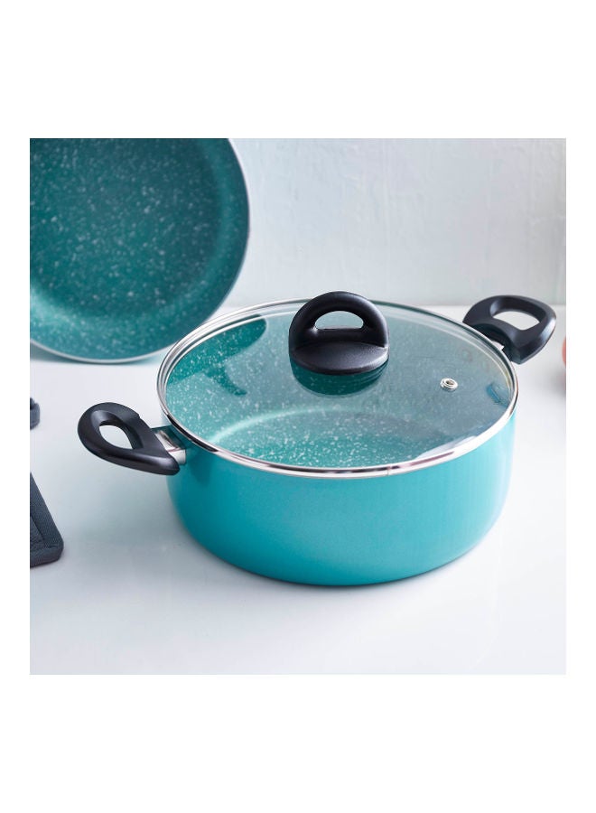 Home Box 5-Piece Non-Stick Coating Aluminium Sturday And Strong Material Kitchen Cookware Set Includes 1 Casserole With 1 Lid 24cm, 1 Frying Pan 24cm, 1 Saucepan with 1 Lid 16cm Blue/Black 16cm  - Image 2