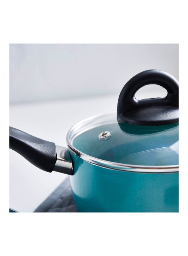 Home Box 5-Piece Non-Stick Coating Aluminium Sturday And Strong Material Kitchen Cookware Set Includes 1 Casserole With 1 Lid 24cm, 1 Frying Pan 24cm, 1 Saucepan with 1 Lid 16cm Blue/Black 16cm  - Image 5