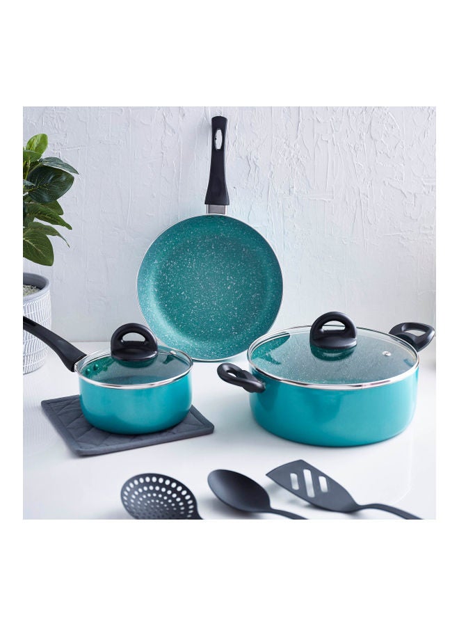 Home Box 5-Piece Non-Stick Coating Aluminium Sturday And Strong Material Kitchen Cookware Set Includes 1 Casserole With 1 Lid 24cm, 1 Frying Pan 24cm, 1 Saucepan with 1 Lid 16cm Blue/Black 16cm  - Image 1