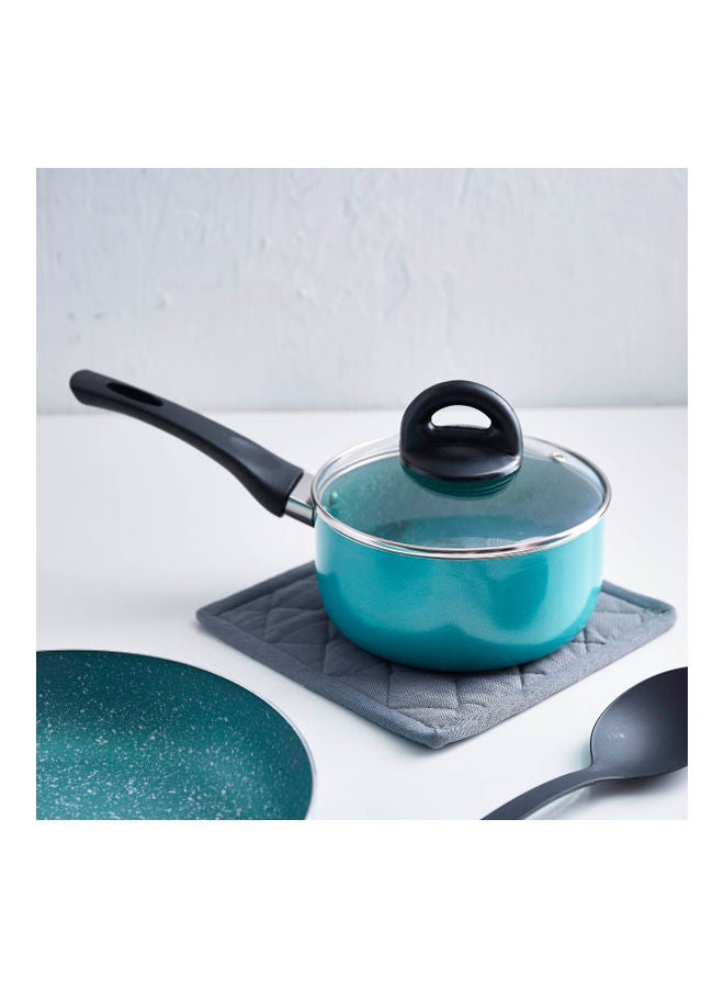 Home Box 5-Piece Non-Stick Coating Aluminium Sturday And Strong Material Kitchen Cookware Set Includes 1 Casserole With 1 Lid 24cm, 1 Frying Pan 24cm, 1 Saucepan with 1 Lid 16cm Blue/Black 16cm  - Image 4