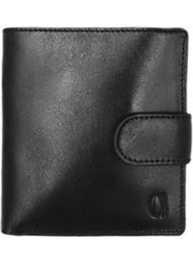 ألفا للمصنوعات الجلدية محفظة ثنائية الطي مع زر ضغط للإغلاق أسود - Image 1