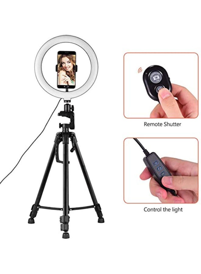 ماركة غير محددة حلقة إضاءة LED للتصوير ذات مقاس 8 بوصة مع حامل قابل للتعديل أسود  - Image 1