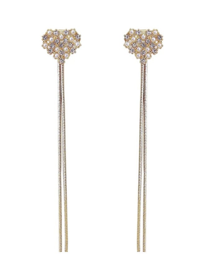 J&J - S925 Silver Needle Rhinestone Love Design Diamond Star Tassel Earrings - Image 1