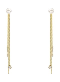 925 Silver Needle Long Tassel Small Diamond Pearl Earrings