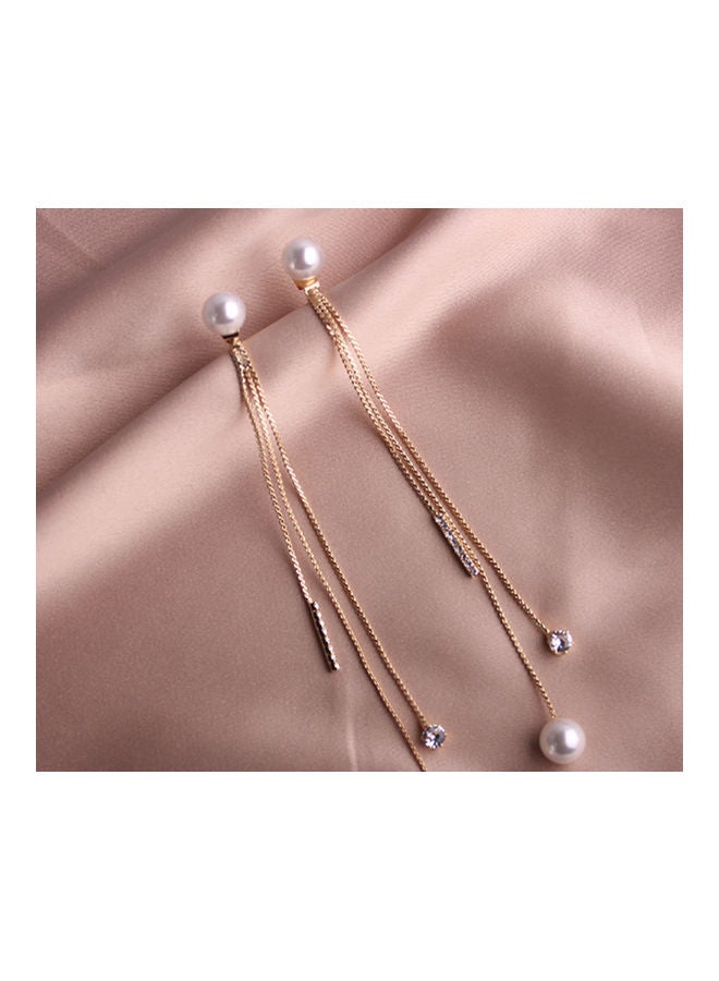 J&J - 925 Silver Needle Long Tassel Small Diamond Pearl Earrings - Image 1