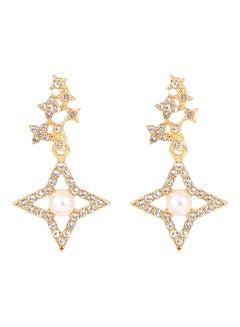 J&J Needle Quadrangle Diamond Studded Pearl Earrings  - Image 1