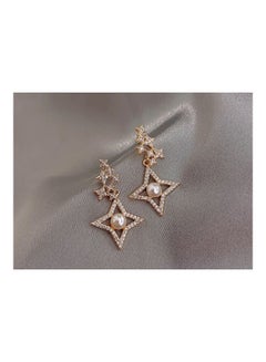 J&J Needle Quadrangle Diamond Studded Pearl Earrings  - Image 2