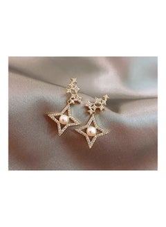 J&J Needle Quadrangle Diamond Studded Pearl Earrings  - Image 3