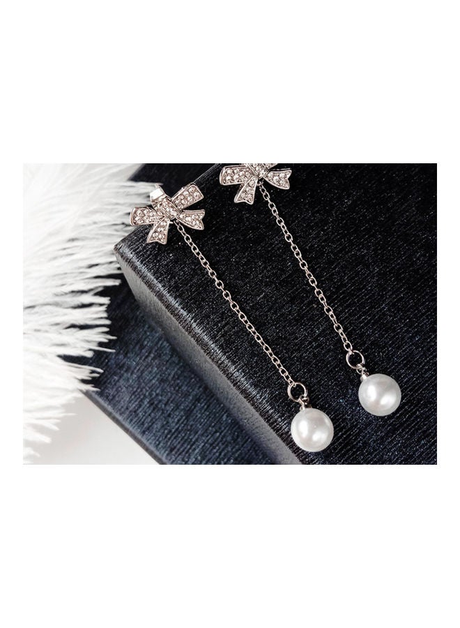 J&J - 925 Silver Needle Rhinestone Bowknot Pearl Tassel Long Earrings - Image 1