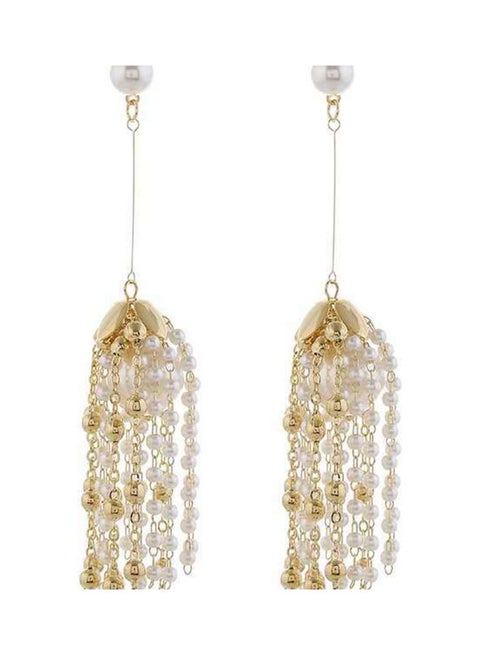 925 Silver Needle Exquisite Pearl Rhinestone Stitching Tassel Earrings