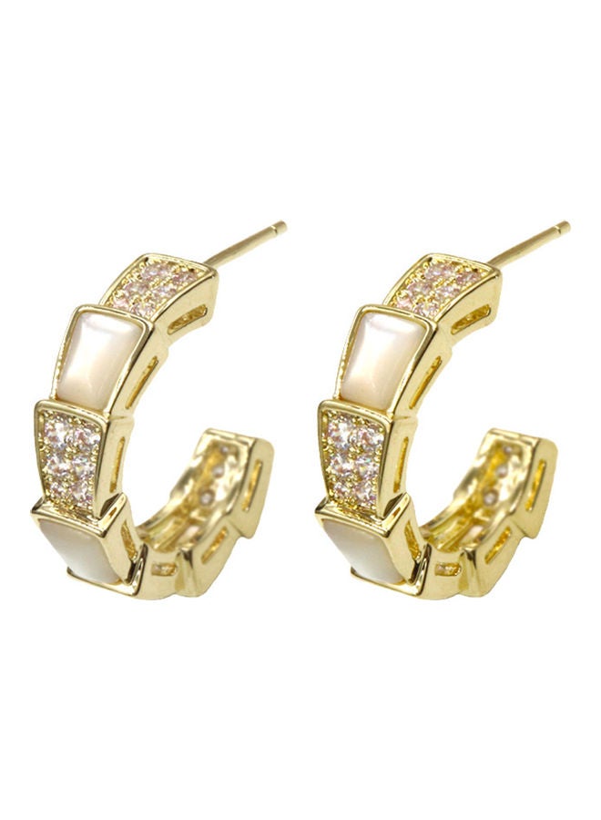 J&J - S925 Silver Needle Ring Diamond Shell C-Shaped Earrings - Image 1