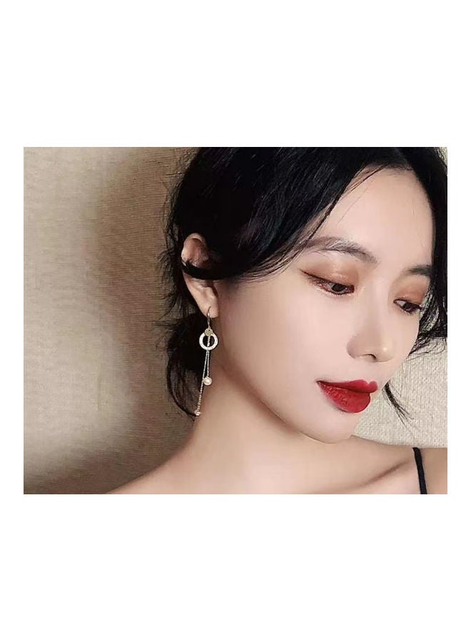 J&J Circle Pearl Tassel Long Earrings Gold  - Image 3