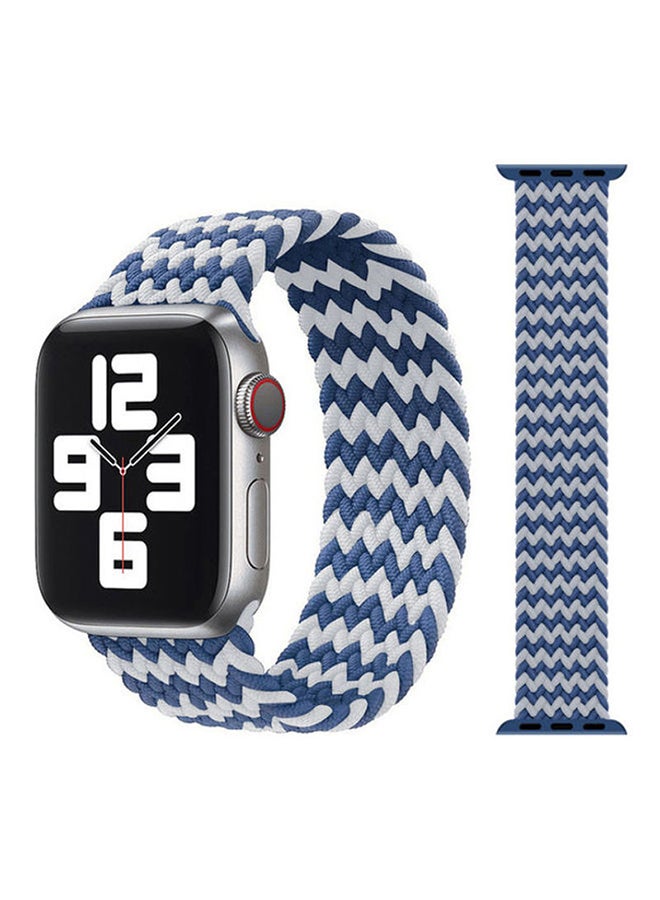 Foxcon - Replacement  Braided Solo Loop Apple Watch Band for 45/44/42 mm Medium Blue/White - Image 1