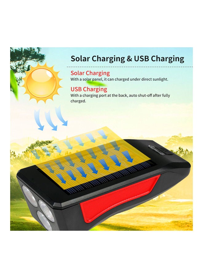 مصباح أمامي LED للدراجات يعمل بالطاقة الشمسية ومزود بمنفذ USB مع بوق 16*11.5سم - Image 2