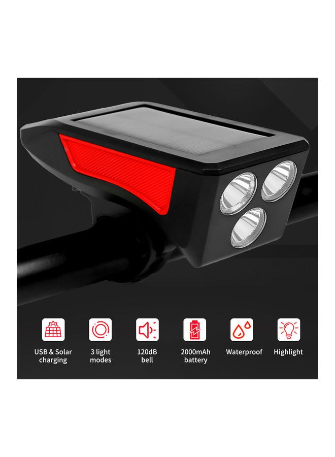 مصباح أمامي LED للدراجات يعمل بالطاقة الشمسية ومزود بمنفذ USB مع بوق 16*11.5سم - Image 3