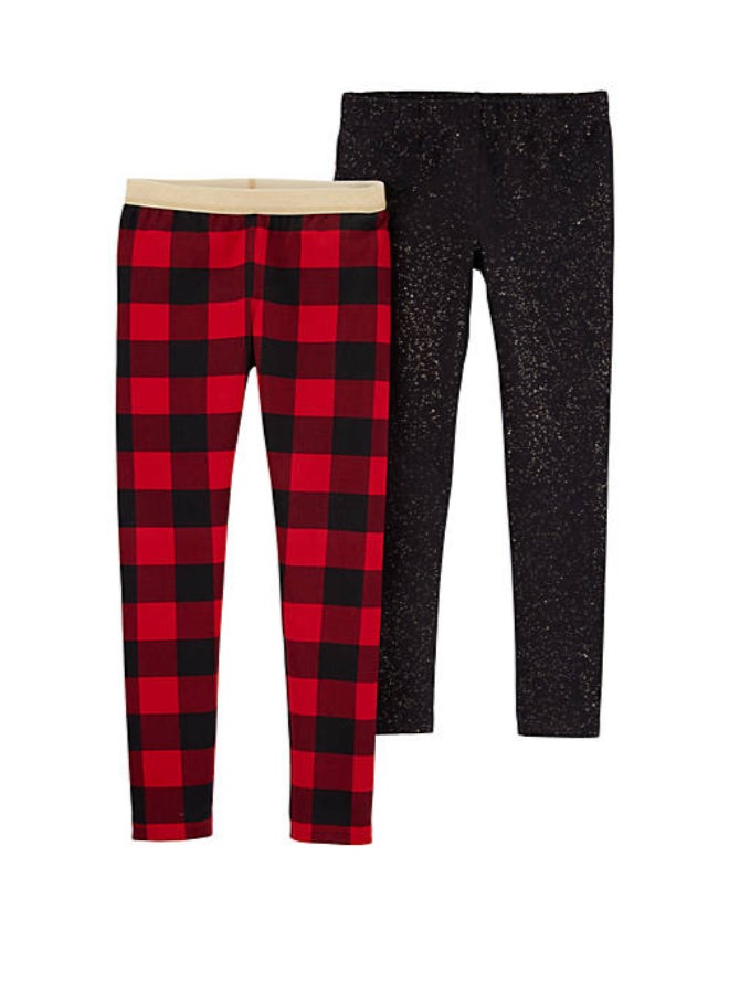 carter's 2 Pack Checked And Glitter Detail Leggings Red/Black 
