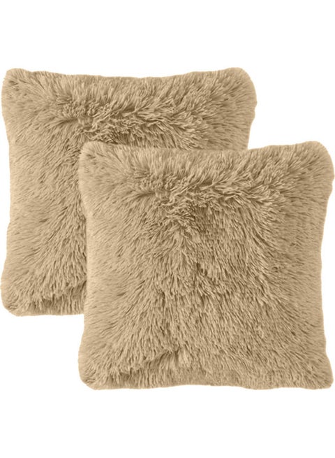 2 Pieces Soild Decorative Cushion Fur Beige 45x45cm
