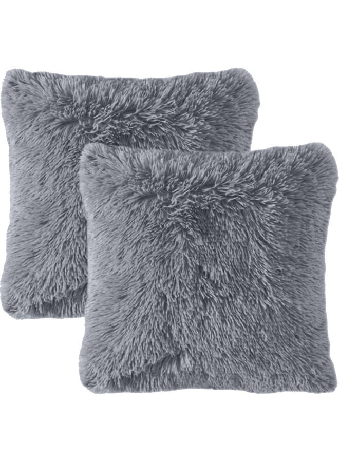 ريغال إن هاوس طقم وسادات ديكور فرو من قطعتين رمادي 65x65سم - Image 1