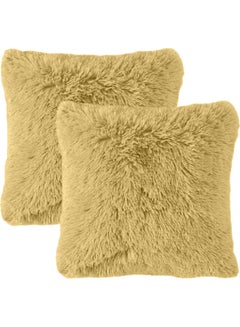 2-Piece Decorative Fur Cushion Set Camel 45x45cm