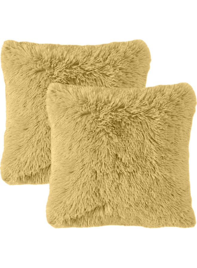 REGAL IN HOUSE 2-Piece Decorative Fur Cushion Set Camel 45x45cm  - Image 1