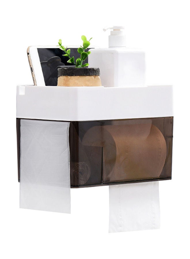 Generic Wall Mounted Toilet Paper Holder With Storage Shelf White/Brown 25x17x17.5cm  - Image 1