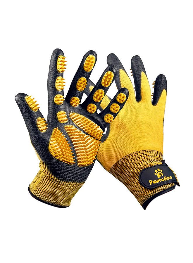 قفازات استحمام للعناية بالحيوانات الأليفة أسود/ أصفر 9بوصة - Image 1