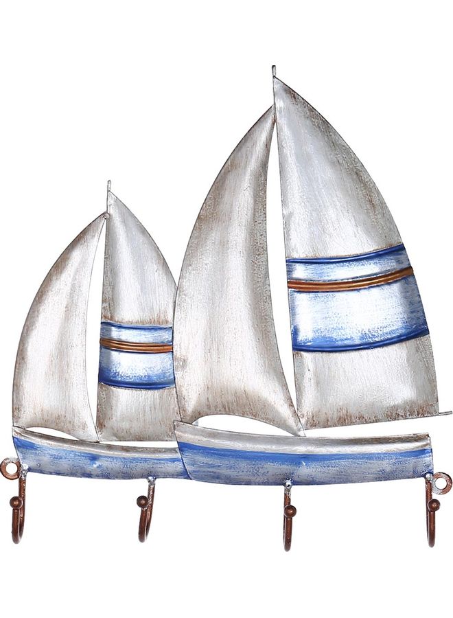 TOOARTS Sailing Boat Iron Wall Hook Navy Blue/White 28x4.5x26cm - Image 1