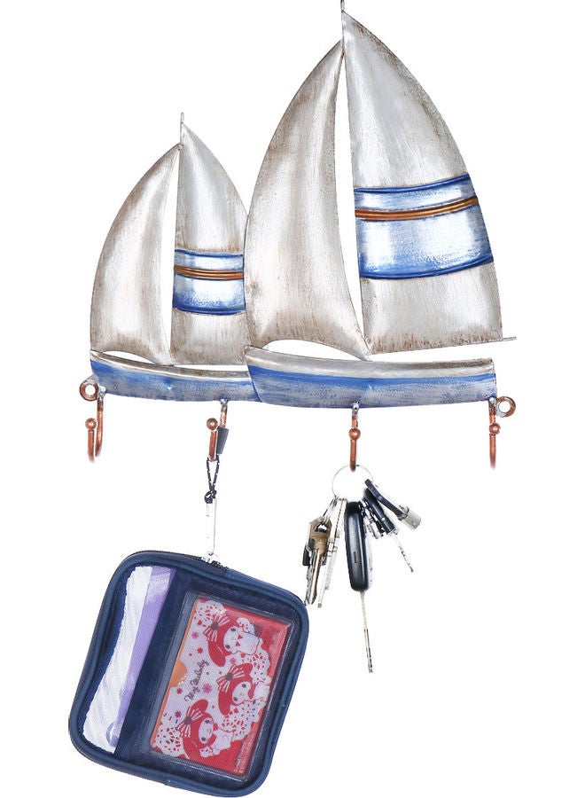TOOARTS Sailing Boat Iron Wall Hook Navy Blue/White 28x4.5x26cm - Image 3
