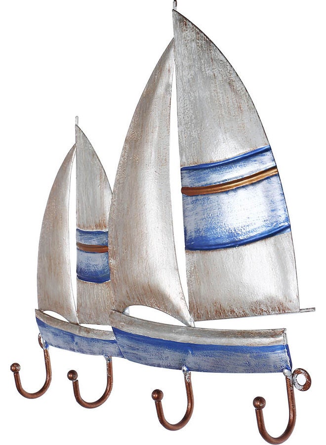 TOOARTS Sailing Boat Iron Wall Hook Navy Blue/White 28x4.5x26cm - Image 4