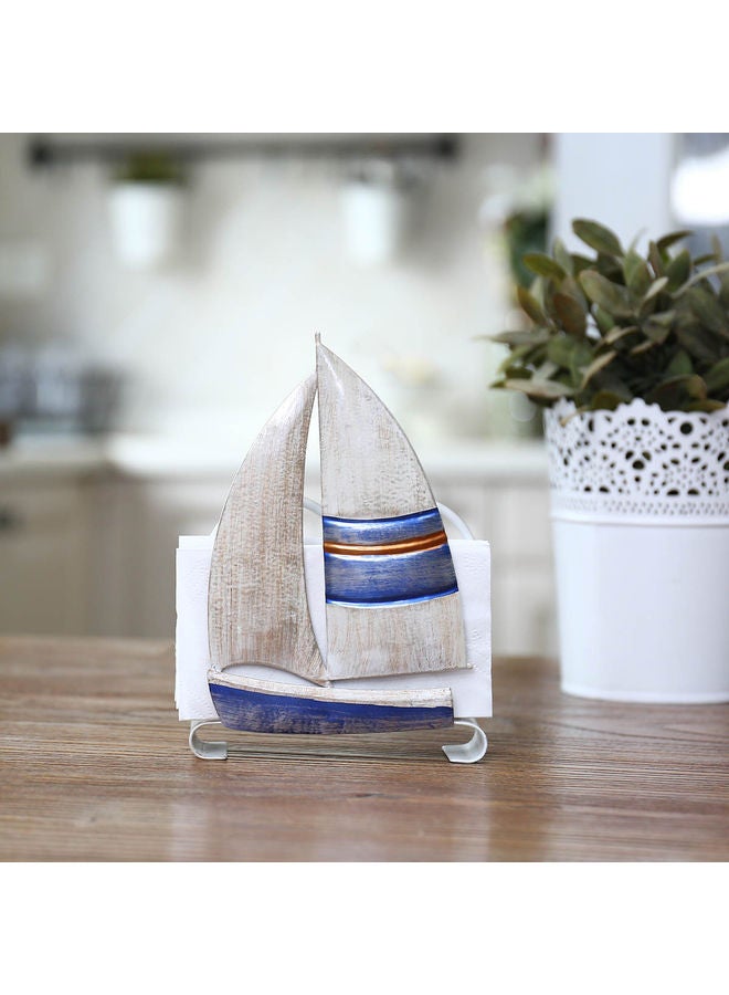 TOOARTS Sailing Boat Iron Wall Hook Light Blue/White 19x6x13.5cm - Image 2