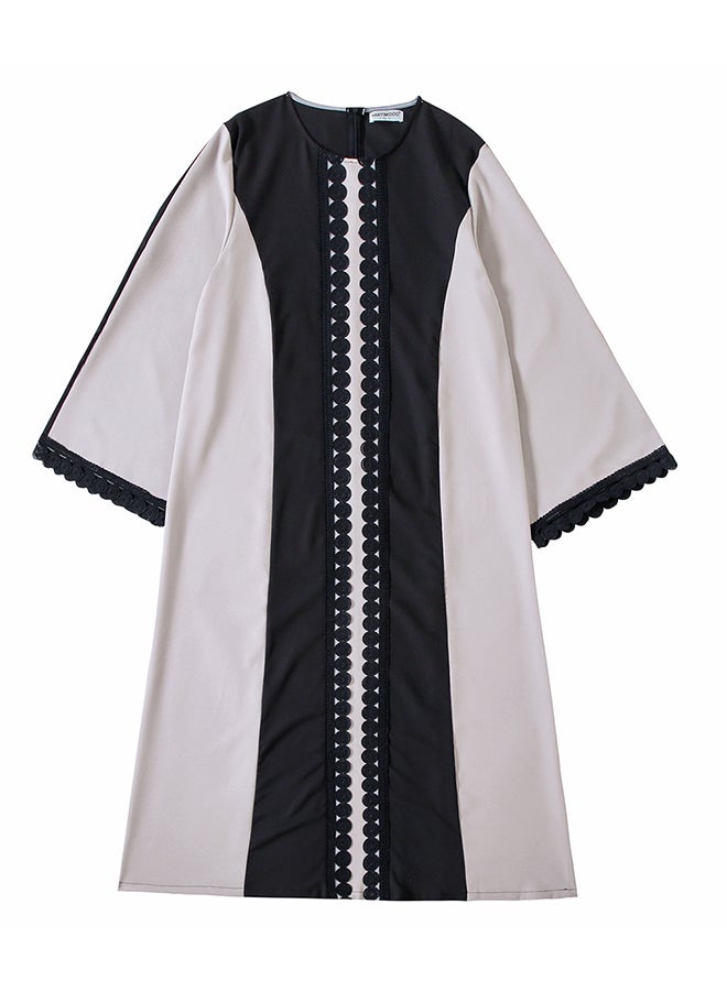 Hanyimidoo - Polyester Round Neck Lace Muslim Women's Long Gown Multicolour - Image 1