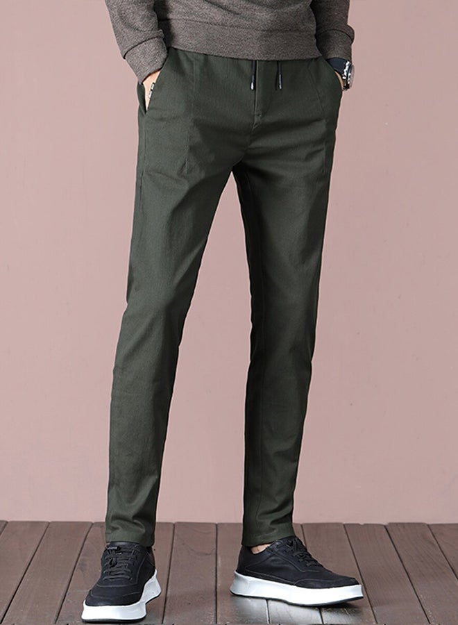Men's Straight Pants Solid Waist Drawstring High Waist Trousers Green 