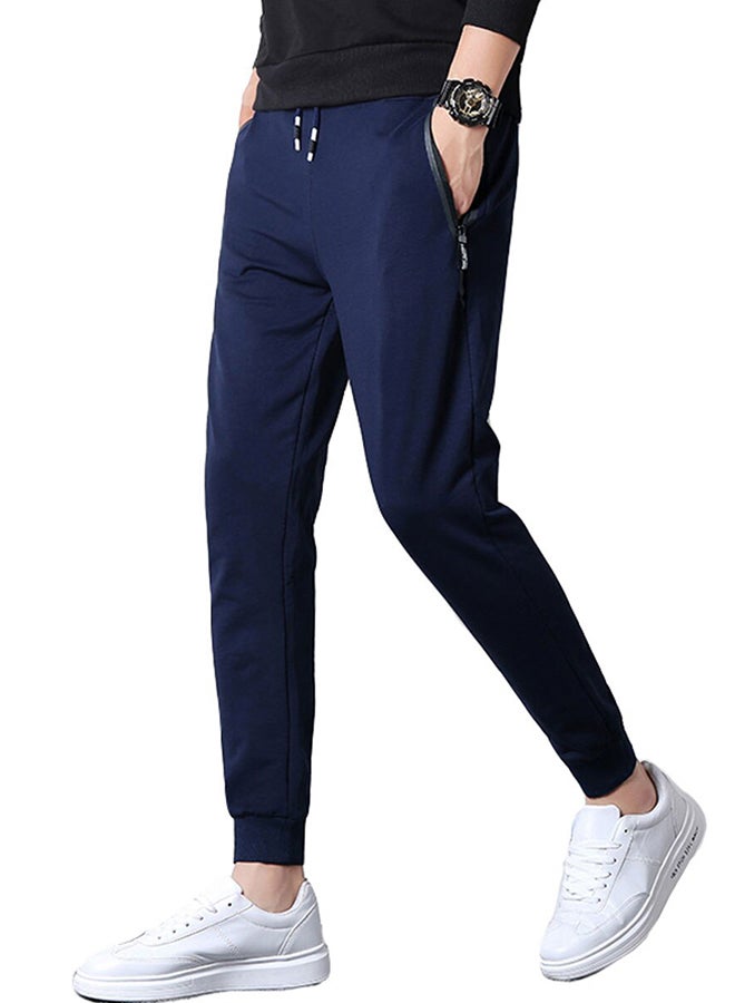 Solid Color Pocket Drawstring Pants Blue