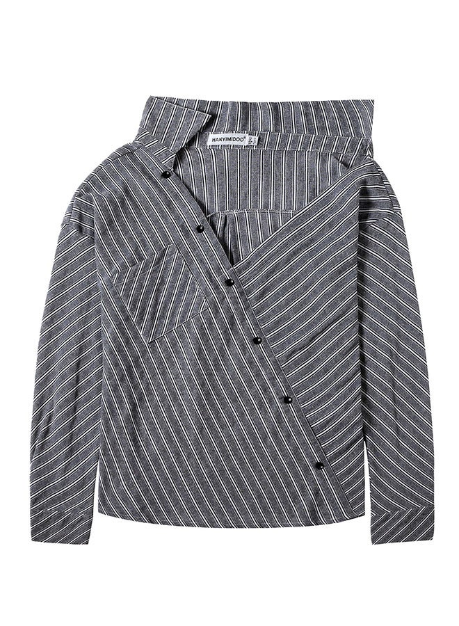 Hanyimidoo - Women's Stripe Shirt Grey - Image 1