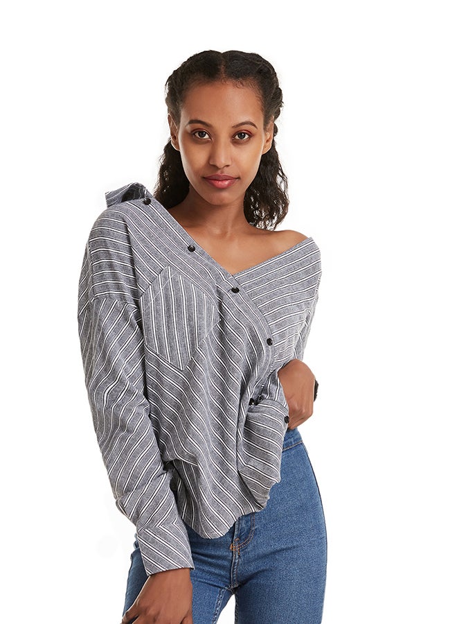 Hanyimidoo - Women's Stripe Shirt Grey - Image 1