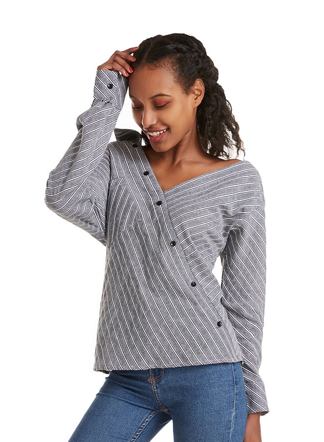 Hanyimidoo - Women's Stripe Shirt Grey - Image 1