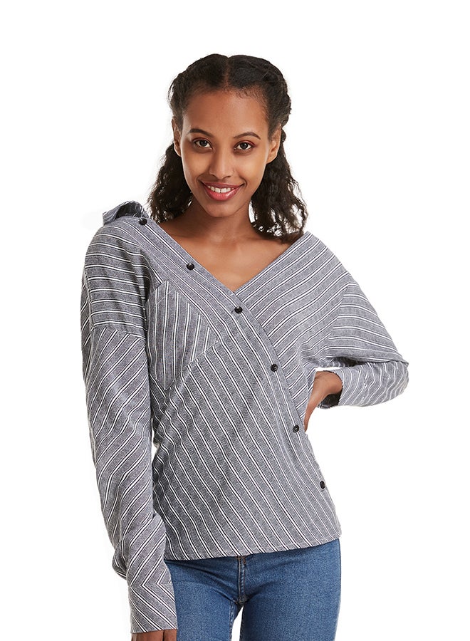 Hanyimidoo - Women's Stripe Shirt Grey - Image 1