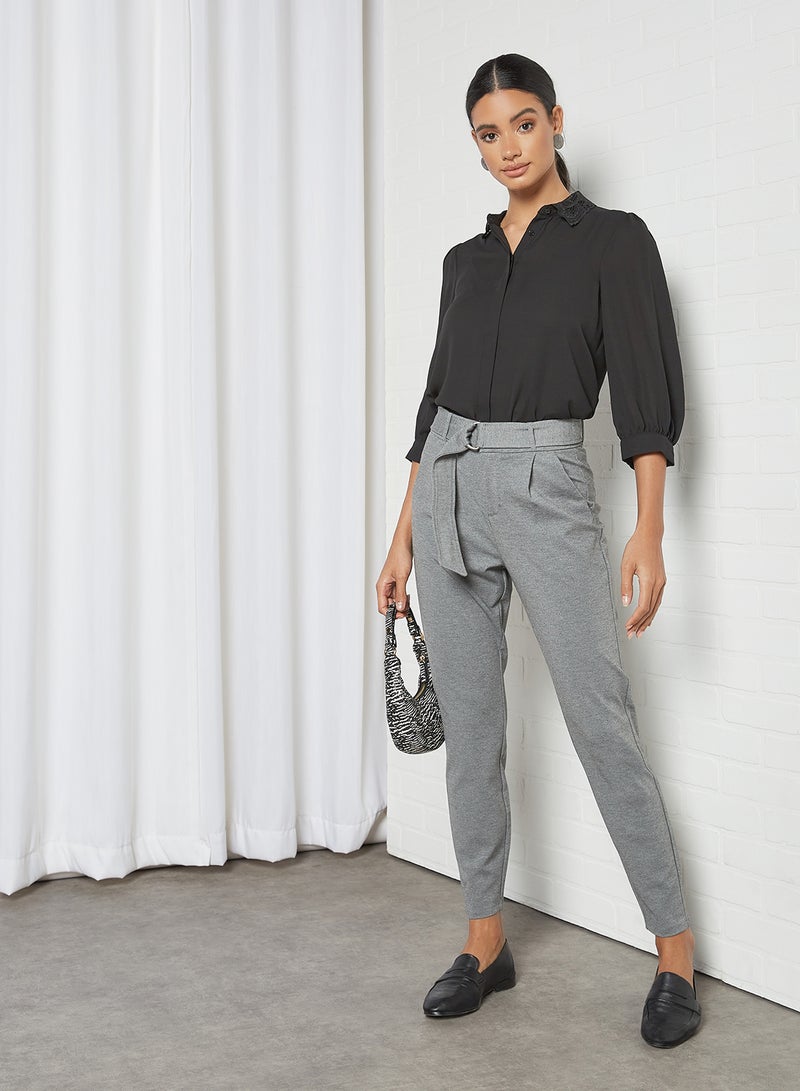 VERO MODA Belted High Waist Pants Medium Grey Melange  - Image 3