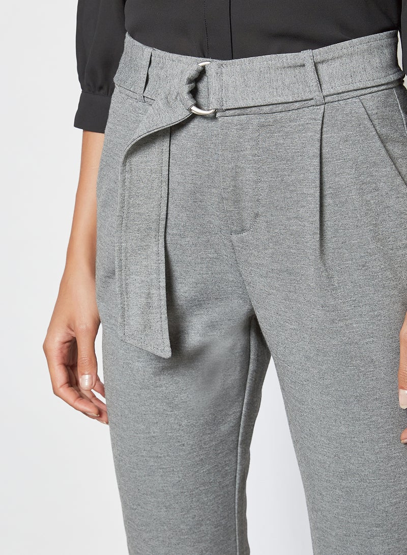 VERO MODA Belted High Waist Pants Medium Grey Melange  - Image 4